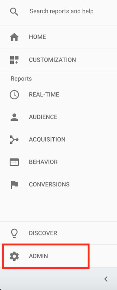 Admin Panel in Google Analytics