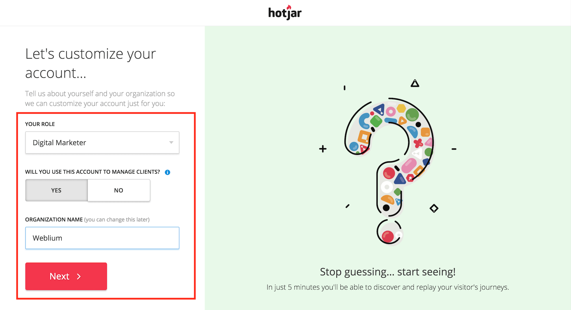 Customize your account on Hotjar