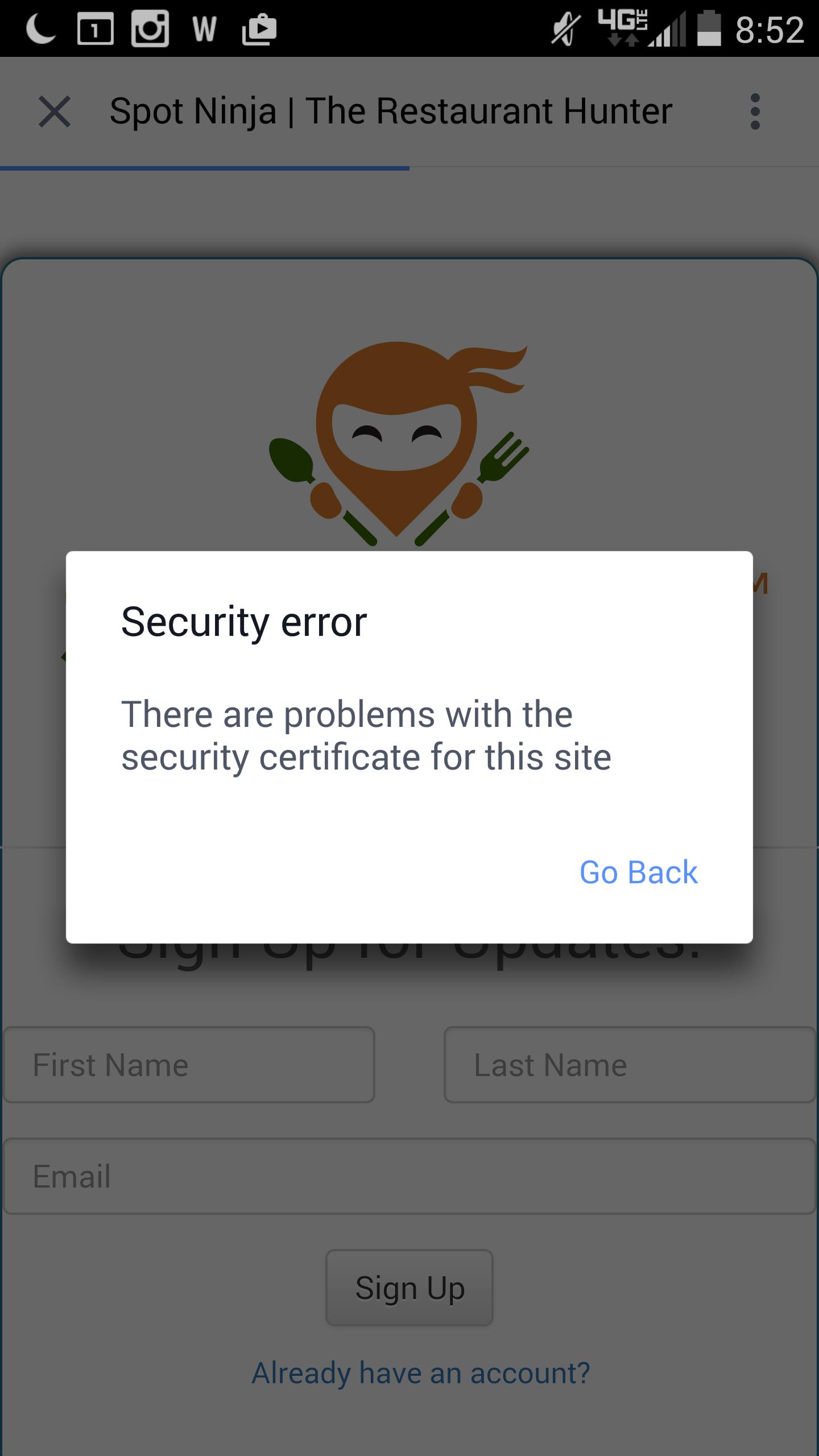 Security error when you go to HTTP website from Facebook in-app browser