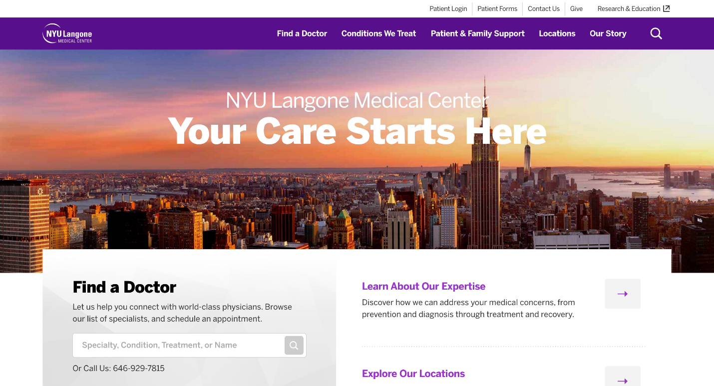 NYU Langone Medical Center website - Weblium