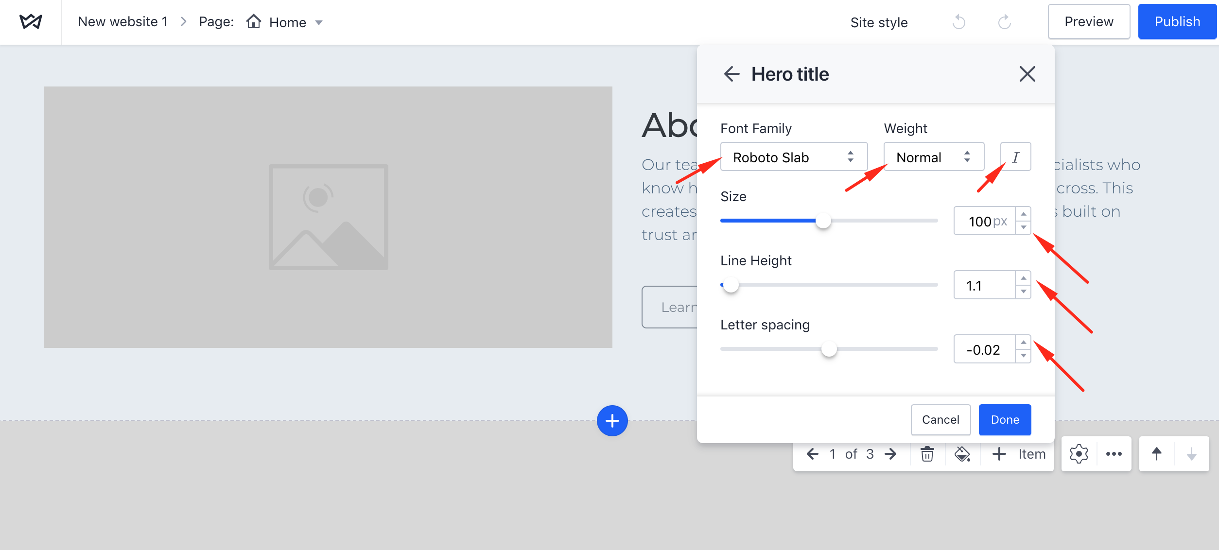 How to change typography settings on Weblium