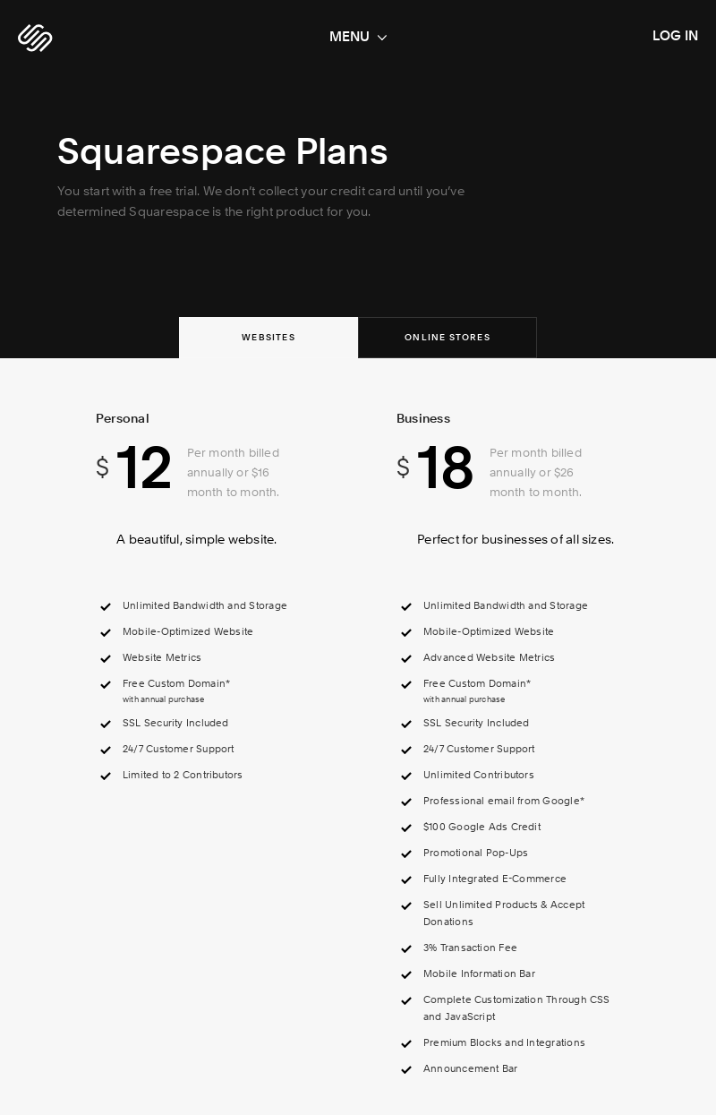 Squarespace pricing - weblium blog 