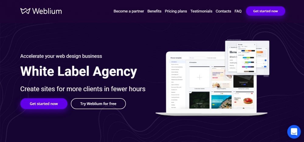 White label agency (blue geometric background, (free Weblium template)