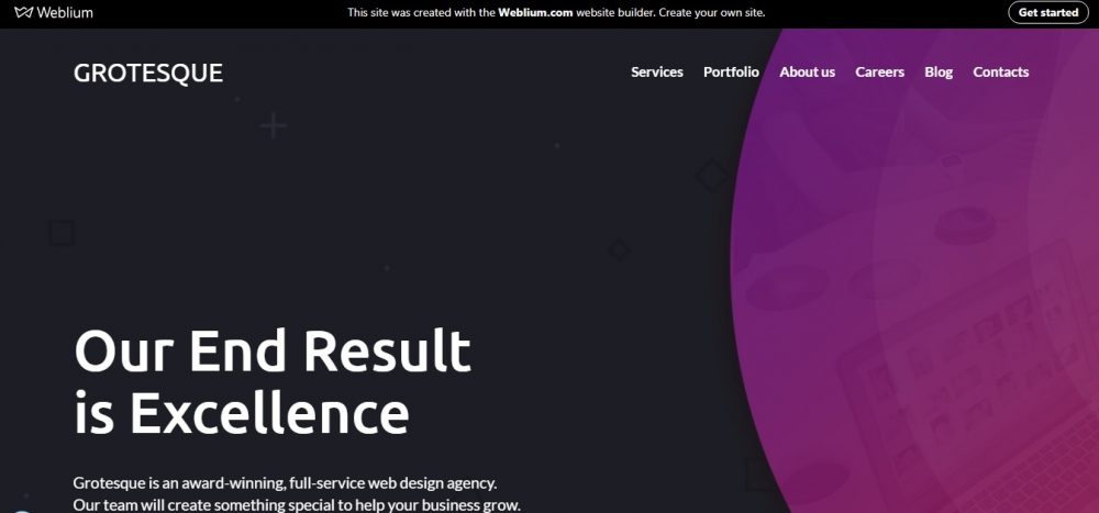 Grotesque web design agency (free Weblium template)