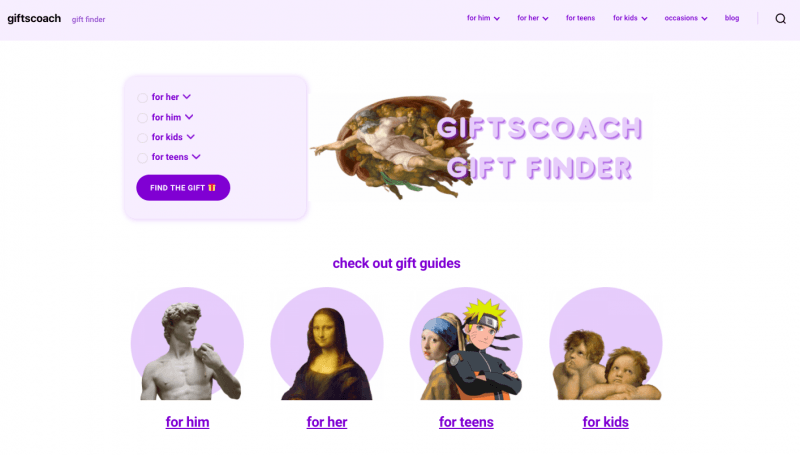 homepage example — giftscoach