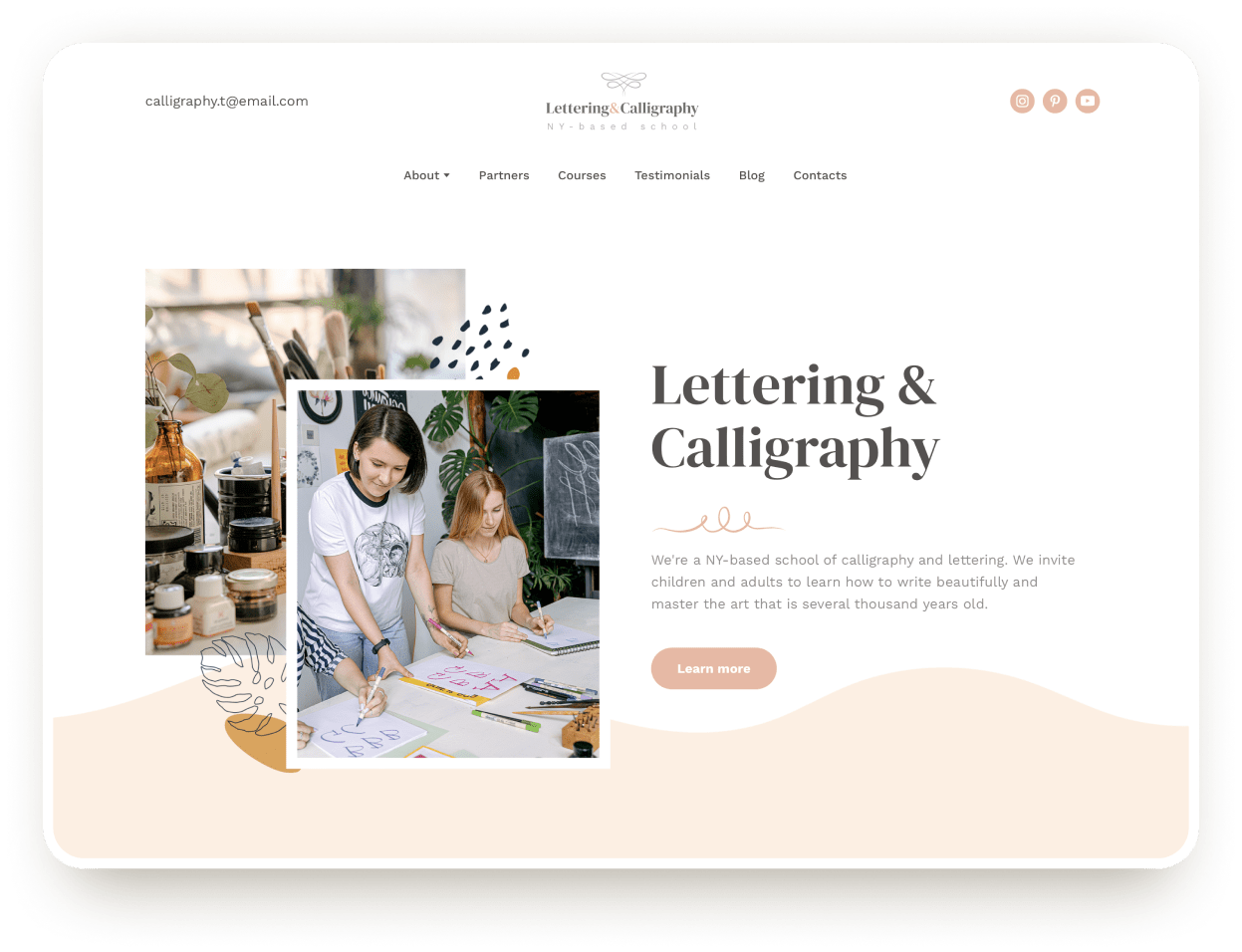 lettering and caligraphy school website template weblium