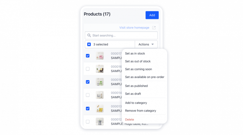 Mass actions with products on mobiles