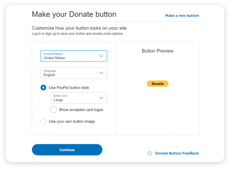 donate button on your website