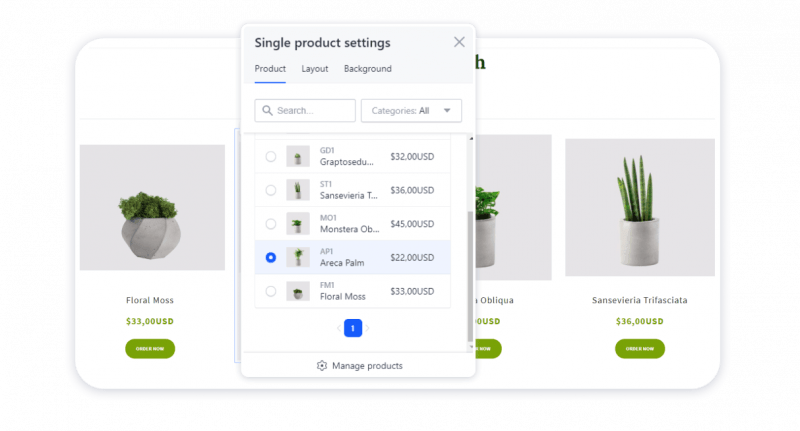 Updated settings of the Product cart element