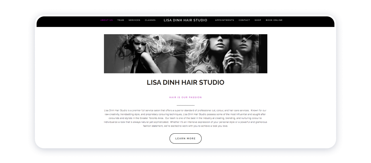 beauty studio website example