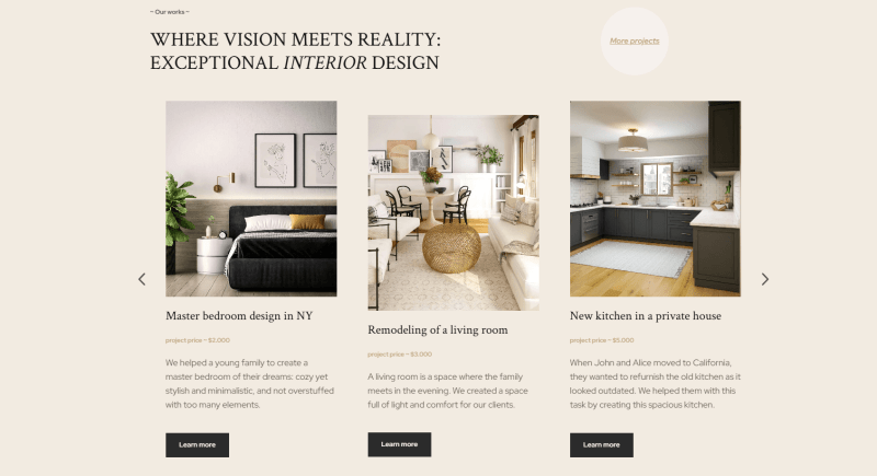 Interior design website template Weblium 1