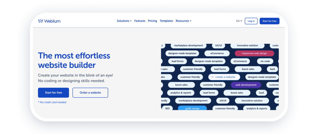 Weblium no code website builder