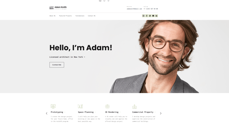 Architect CV website example Weblium