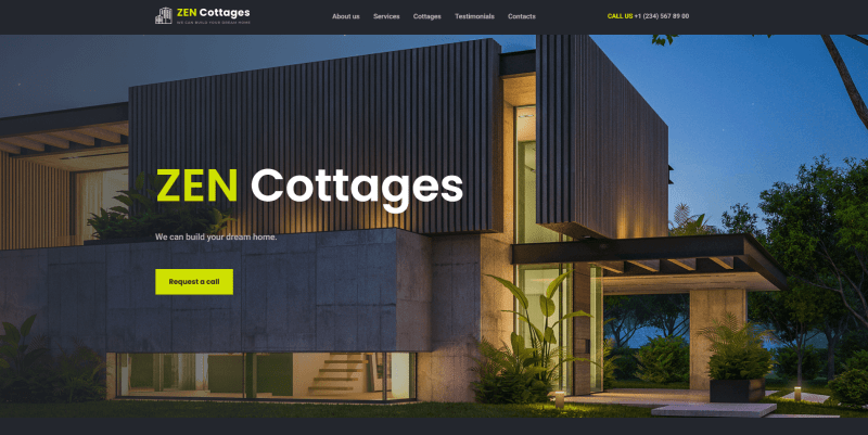 Cottage building website template Weblium