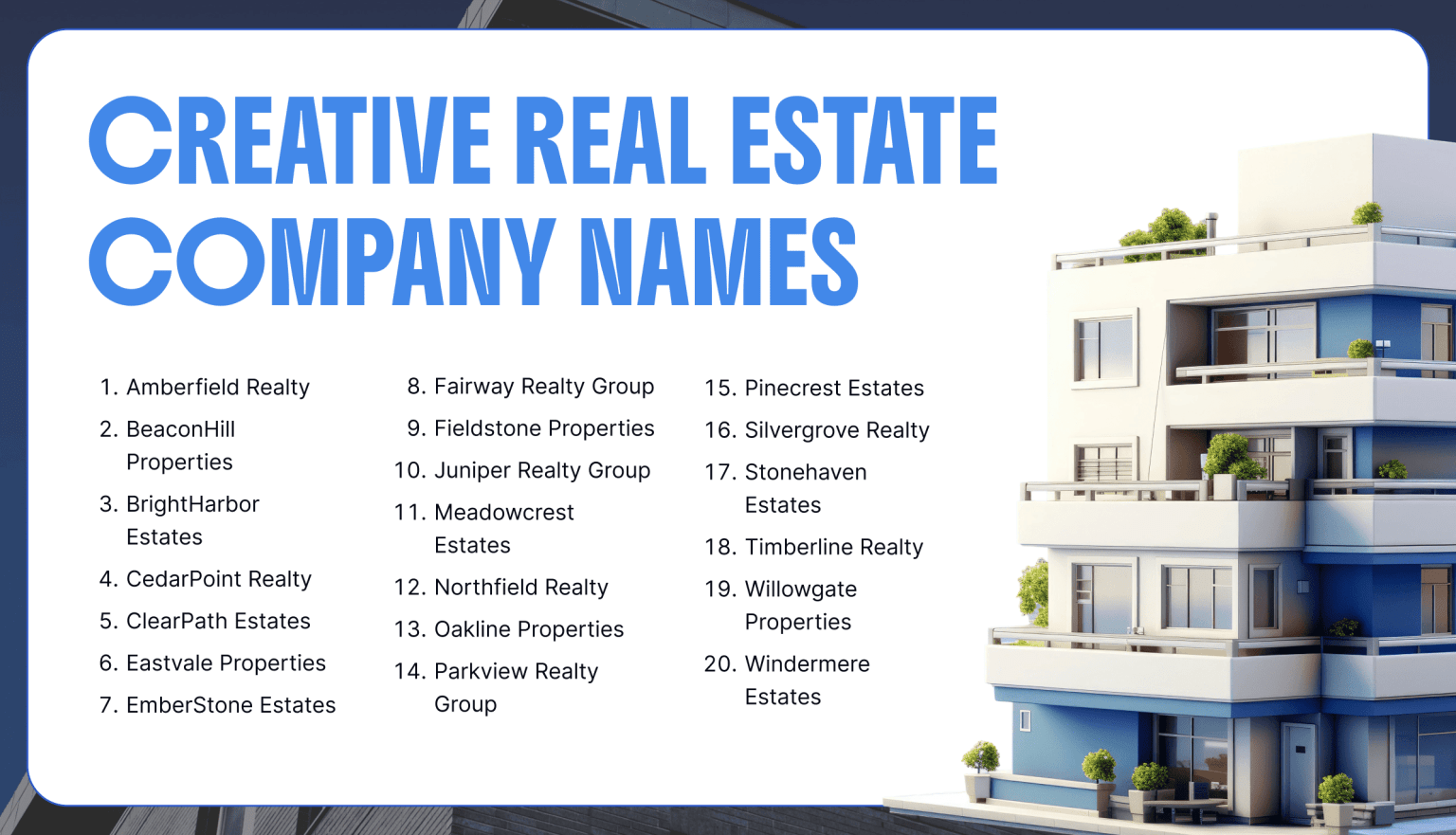 Real Estate Property Names 400+ Real Estate Company Names, Common Pitfalls, and Tips - Weblium Blog