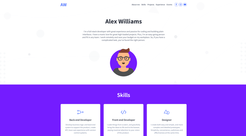 Developer CV template Weblium