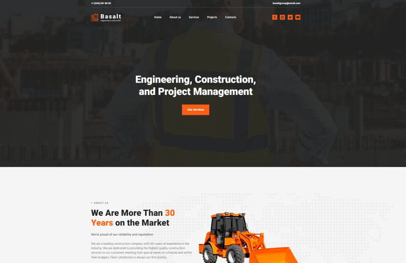 Engineering website template Weblium