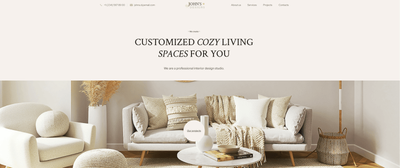 Interior design website template Weblium