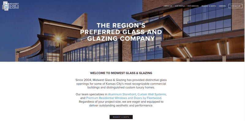 Midwest Glass and Glazing - general contractor website example