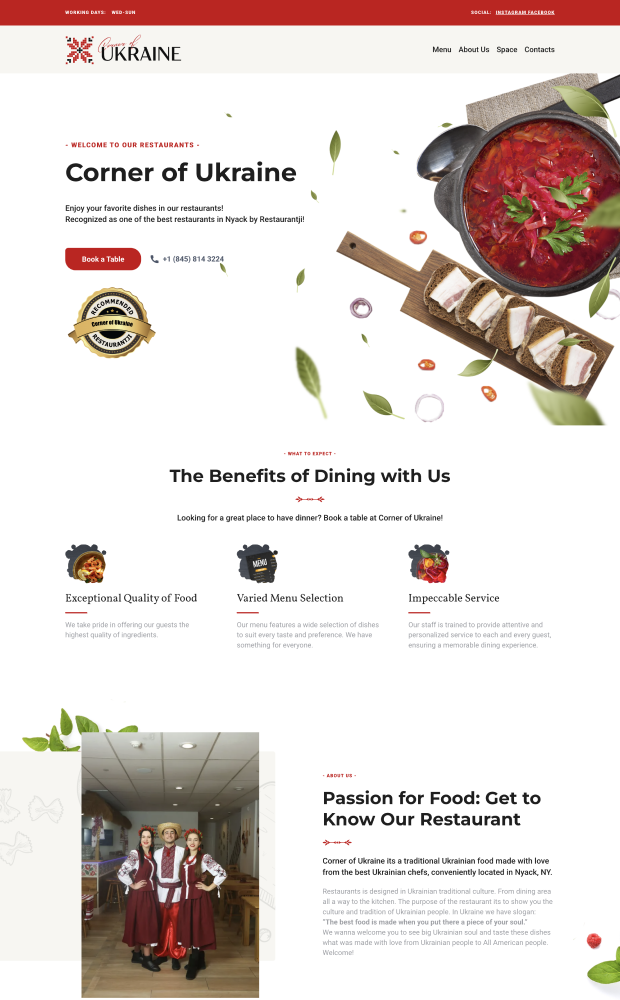Corner of Ukraine Restaurant  website preview
