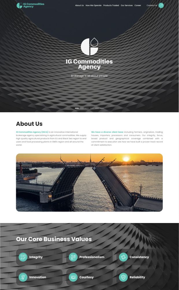 IG Commodities Agency website preview